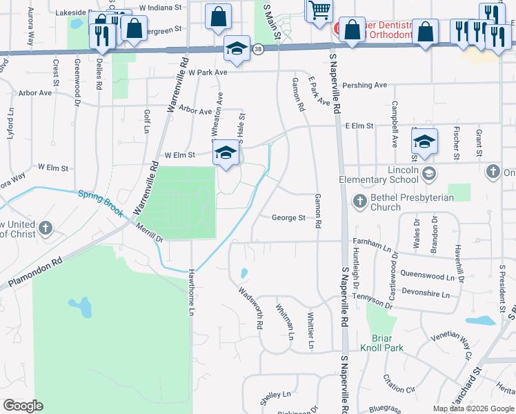 map of restaurants, bars, coffee shops, grocery stores, and more near 1352 South Main Street in Wheaton