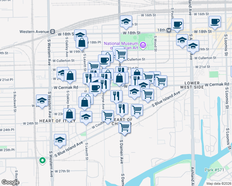 map of restaurants, bars, coffee shops, grocery stores, and more near in Chicago