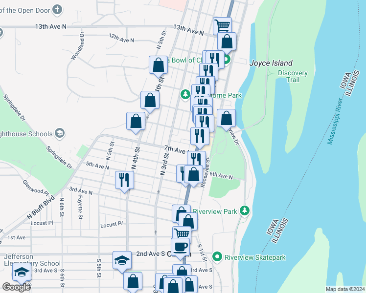 map of restaurants, bars, coffee shops, grocery stores, and more near 222 7th Ave N in Clinton