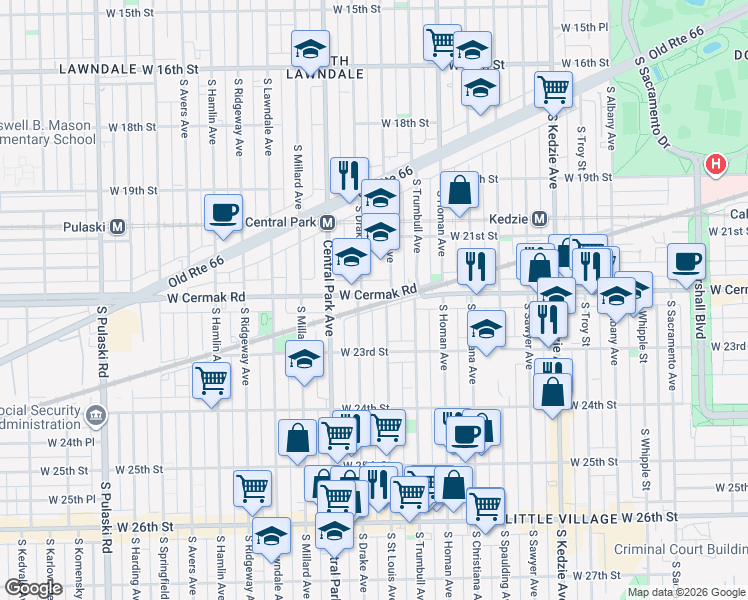 map of restaurants, bars, coffee shops, grocery stores, and more near in Chicago