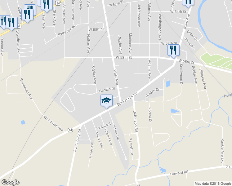 map of restaurants, bars, coffee shops, grocery stores, and more near 6017 West Ave in Ashtabula