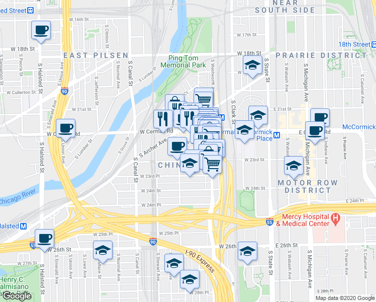 map of restaurants, bars, coffee shops, grocery stores, and more near 266 West Alexander Street in Chicago