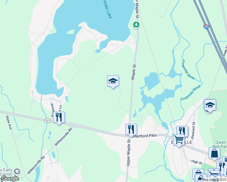 map of restaurants, bars, coffee shops, grocery stores, and more near 1599 Upper Maple Street in Killingly