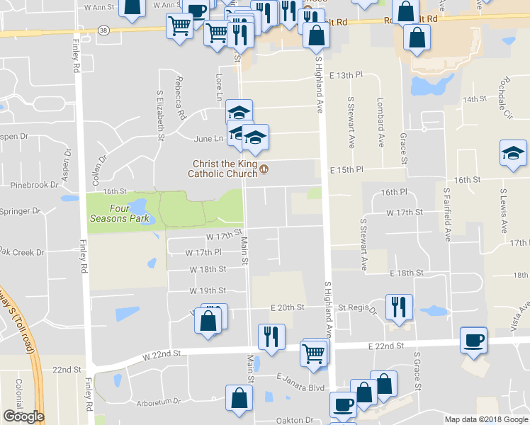 map of restaurants, bars, coffee shops, grocery stores, and more near 1622 Charlotte Court in Lombard