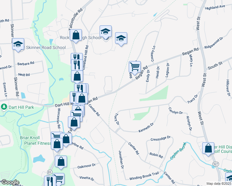 map of restaurants, bars, coffee shops, grocery stores, and more near 201 Regan Road in Vernon