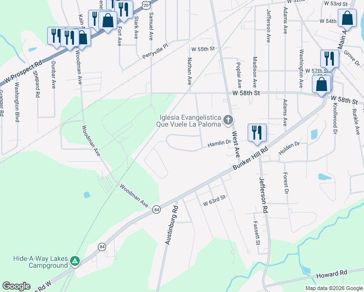 map of restaurants, bars, coffee shops, grocery stores, and more near 1249 Hamlin Dr in Ashtabula
