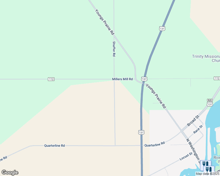map of restaurants, bars, coffee shops, grocery stores, and more near 65020 Shaffer Road in Constantine