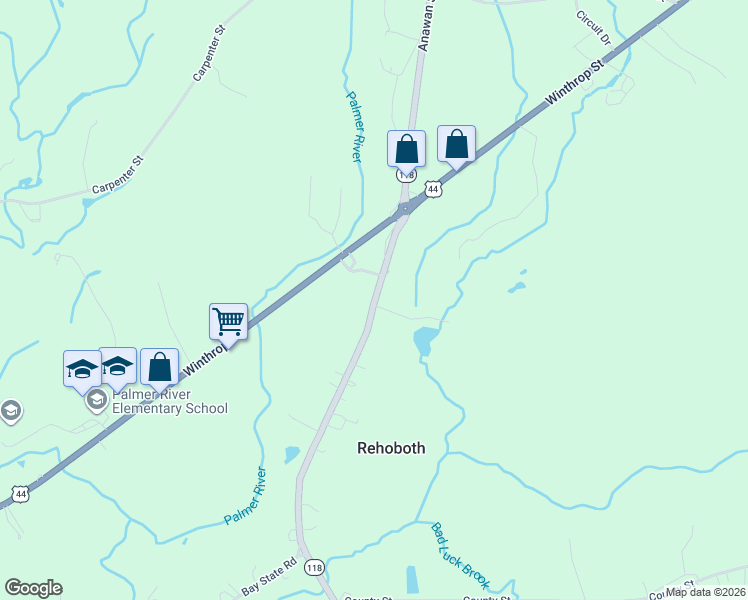 map of restaurants, bars, coffee shops, grocery stores, and more near 22 Massachusetts 118 in Rehoboth