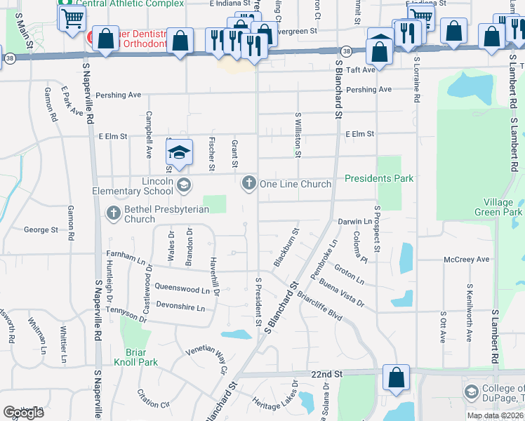 map of restaurants, bars, coffee shops, grocery stores, and more near 1001 Loughborough Court in Wheaton