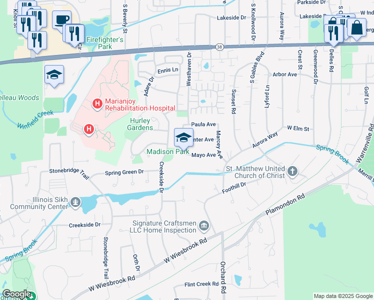 map of restaurants, bars, coffee shops, grocery stores, and more near 1611 Mayo Avenue in Wheaton