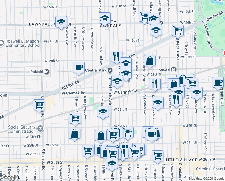 map of restaurants, bars, coffee shops, grocery stores, and more near in Chicago