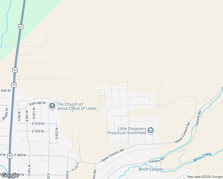 map of restaurants, bars, coffee shops, grocery stores, and more near East 750 North in Smithfield