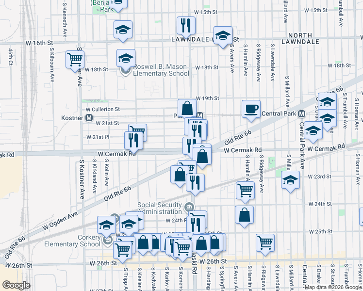map of restaurants, bars, coffee shops, grocery stores, and more near 4029 West Cermak Road in Chicago