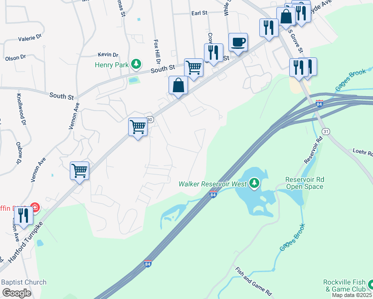 map of restaurants, bars, coffee shops, grocery stores, and more near 38 Mount Vernon Drive in Vernon