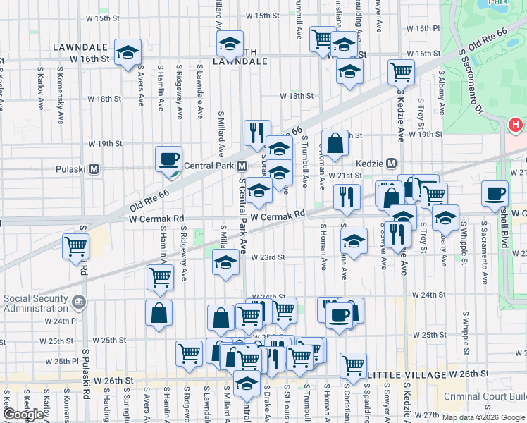 map of restaurants, bars, coffee shops, grocery stores, and more near in Chicago