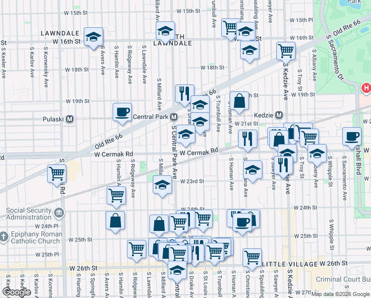 map of restaurants, bars, coffee shops, grocery stores, and more near in Chicago
