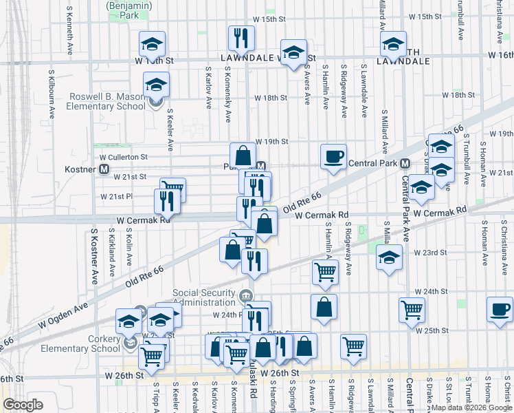 map of restaurants, bars, coffee shops, grocery stores, and more near in Chicago