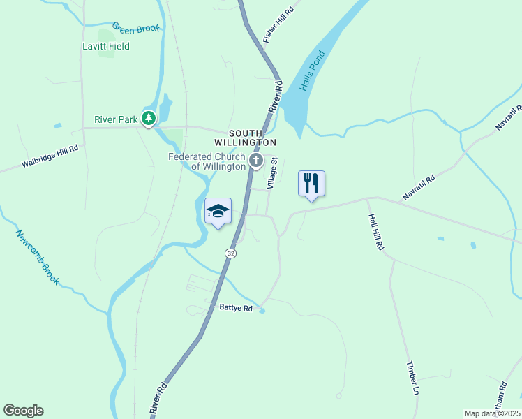 map of restaurants, bars, coffee shops, grocery stores, and more near 28 Village Street in Willington