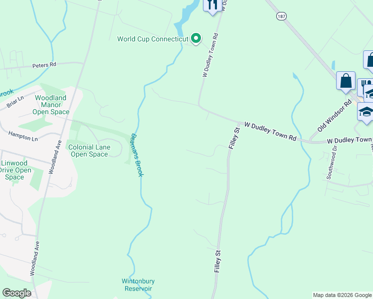 map of restaurants, bars, coffee shops, grocery stores, and more near 10 Holland View Drive in Bloomfield
