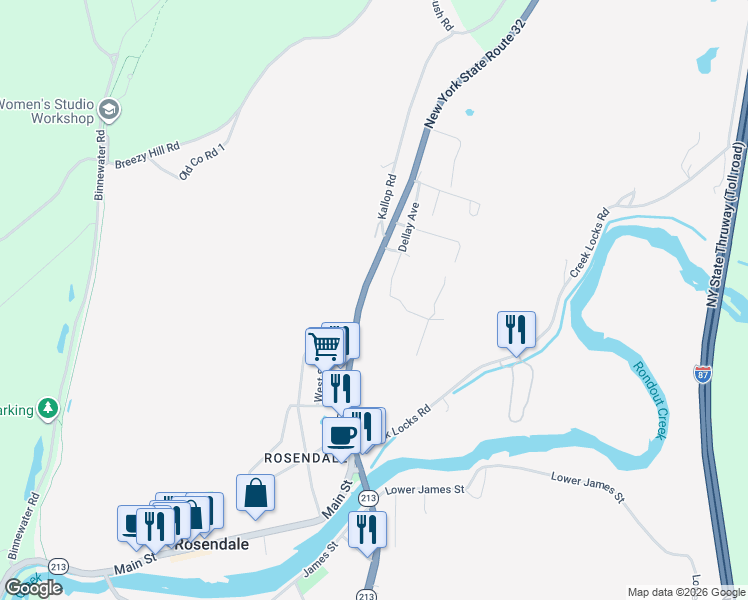 map of restaurants, bars, coffee shops, grocery stores, and more near 2007 New York 32 in Rosendale