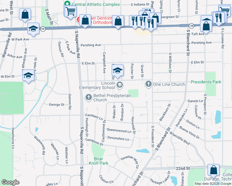 map of restaurants, bars, coffee shops, grocery stores, and more near 677 Alchester Drive in Wheaton
