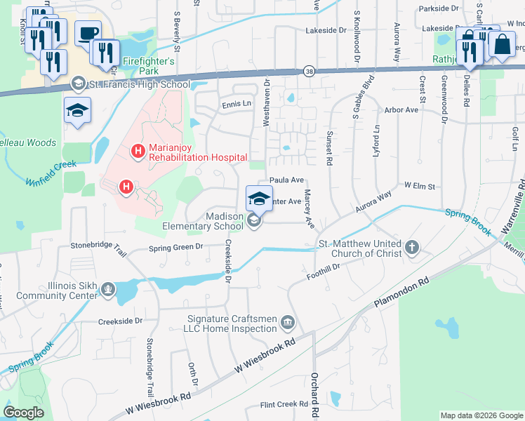 map of restaurants, bars, coffee shops, grocery stores, and more near 1611 Mayo Avenue in Wheaton