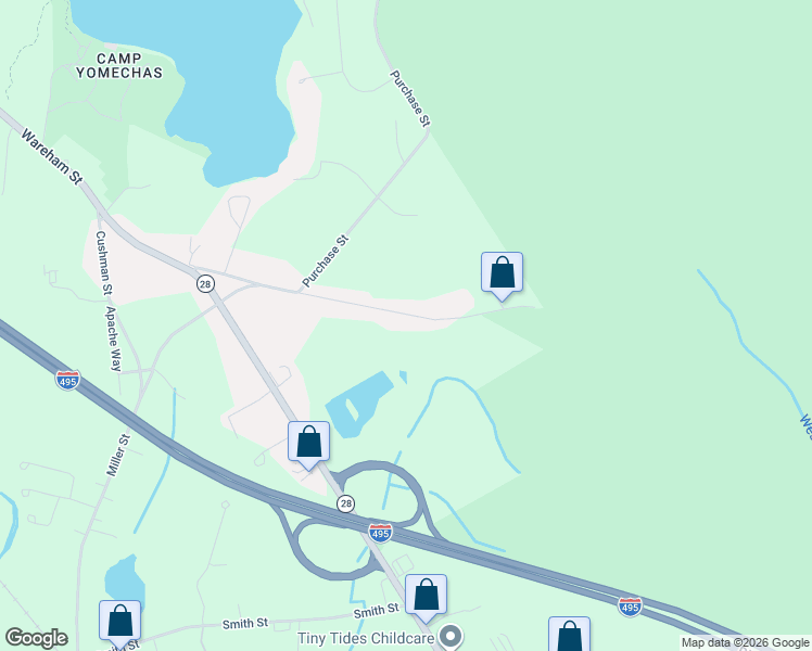 map of restaurants, bars, coffee shops, grocery stores, and more near 41 Rocky Gutter Street in Middleborough