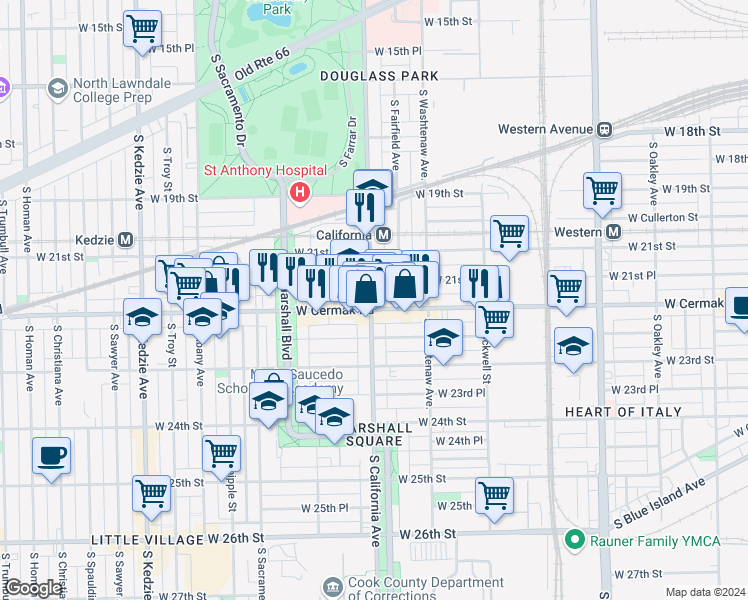 map of restaurants, bars, coffee shops, grocery stores, and more near in Chicago