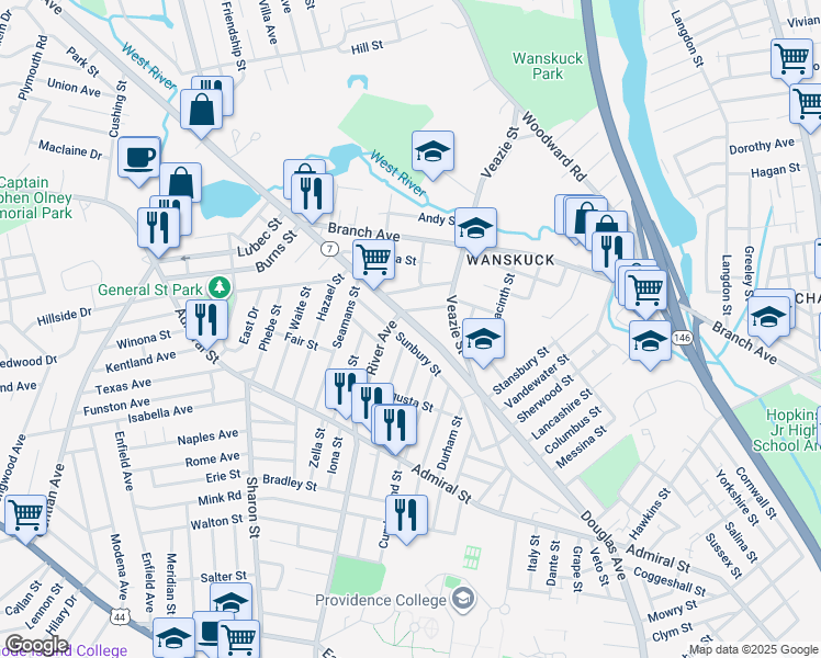map of restaurants, bars, coffee shops, grocery stores, and more near 916 Rhode Island 7 in Providence