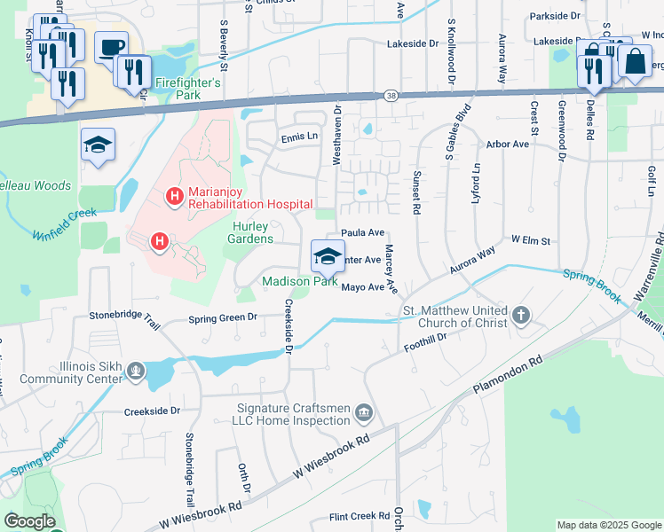 map of restaurants, bars, coffee shops, grocery stores, and more near 1207 Westhaven Drive in Wheaton