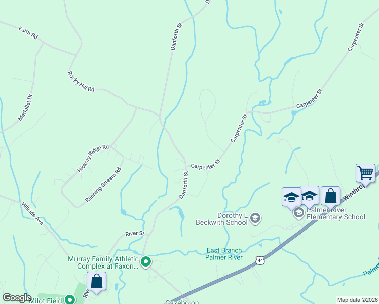map of restaurants, bars, coffee shops, grocery stores, and more near 91 Danforth Street in Rehoboth