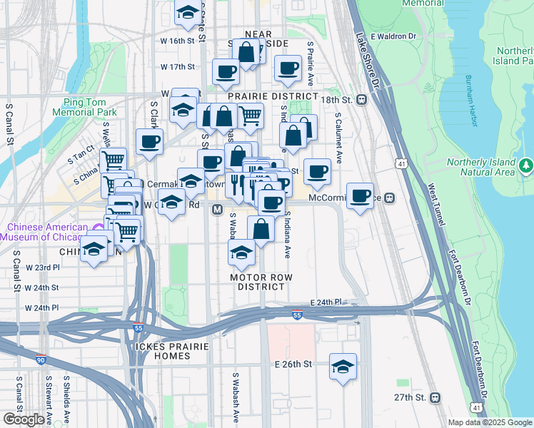 map of restaurants, bars, coffee shops, grocery stores, and more near in Chicago