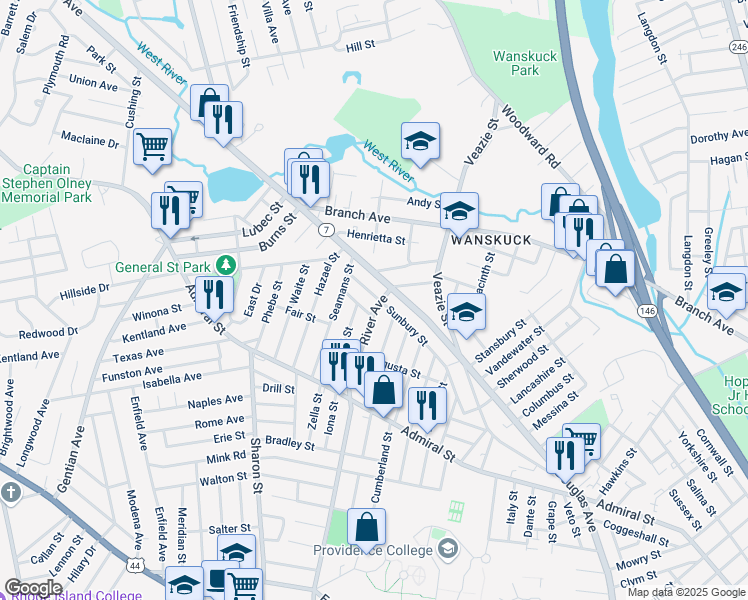 map of restaurants, bars, coffee shops, grocery stores, and more near 916 Rhode Island 7 in Providence