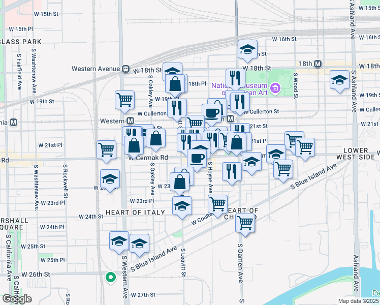 map of restaurants, bars, coffee shops, grocery stores, and more near 2146 South Hoyne Avenue in Chicago