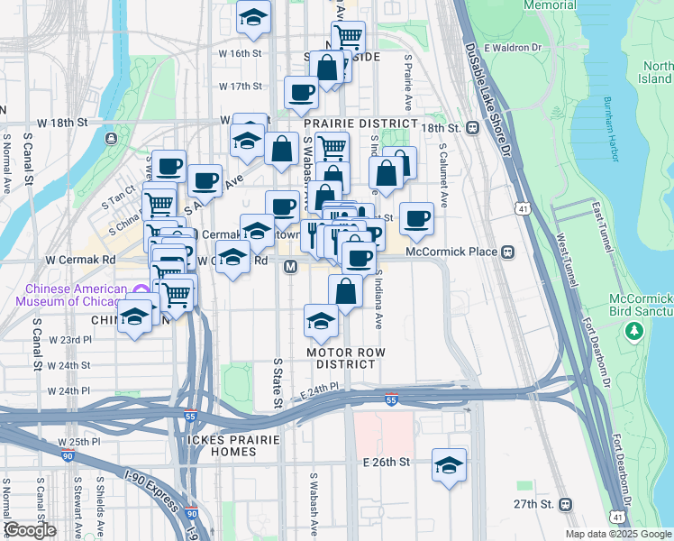 map of restaurants, bars, coffee shops, grocery stores, and more near in Chicago