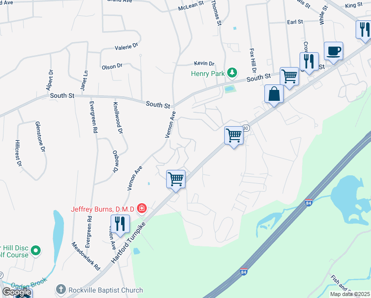 map of restaurants, bars, coffee shops, grocery stores, and more near 205 Vernon Avenue in Vernon