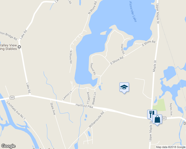 map of restaurants, bars, coffee shops, grocery stores, and more near 14 Arrowhead Lane in Killingly