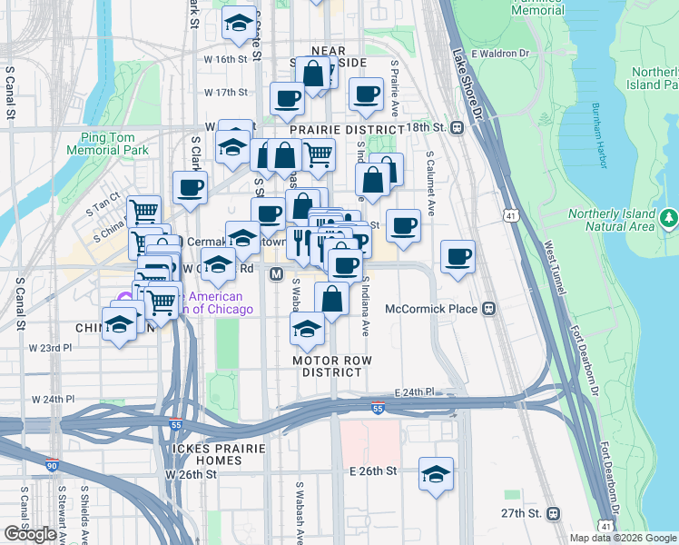 map of restaurants, bars, coffee shops, grocery stores, and more near in Chicago