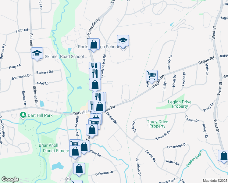 map of restaurants, bars, coffee shops, grocery stores, and more near 566 Talcottville Road in Vernon