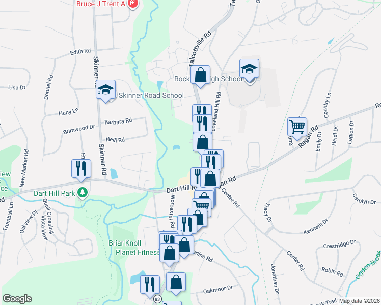 map of restaurants, bars, coffee shops, grocery stores, and more near 561 Talcottville Road in Vernon