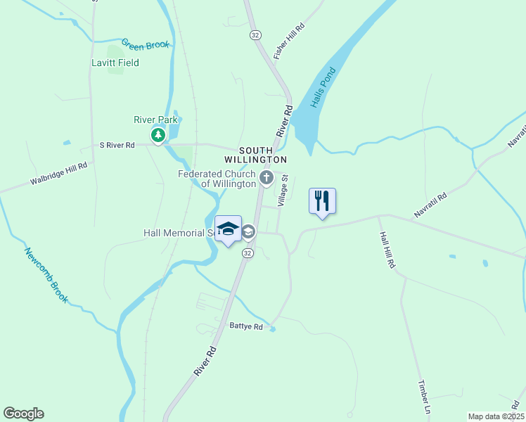 map of restaurants, bars, coffee shops, grocery stores, and more near 124 River Road in Willington