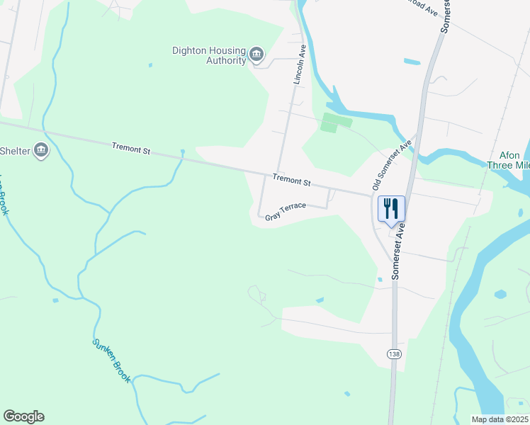 map of restaurants, bars, coffee shops, grocery stores, and more near 410 Gray Terrace in Dighton