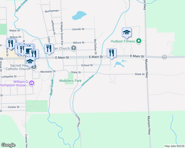 map of restaurants, bars, coffee shops, grocery stores, and more near 315 State St in Hudson