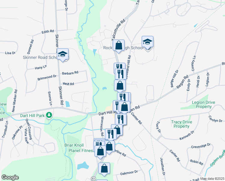 map of restaurants, bars, coffee shops, grocery stores, and more near 561 Talcottville Road in Vernon
