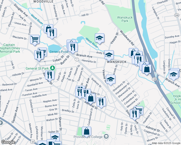 map of restaurants, bars, coffee shops, grocery stores, and more near 916 Rhode Island 7 in Providence