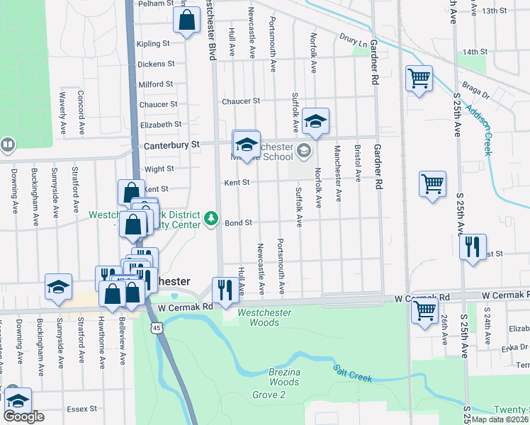map of restaurants, bars, coffee shops, grocery stores, and more near 1847 Newcastle Avenue in Westchester