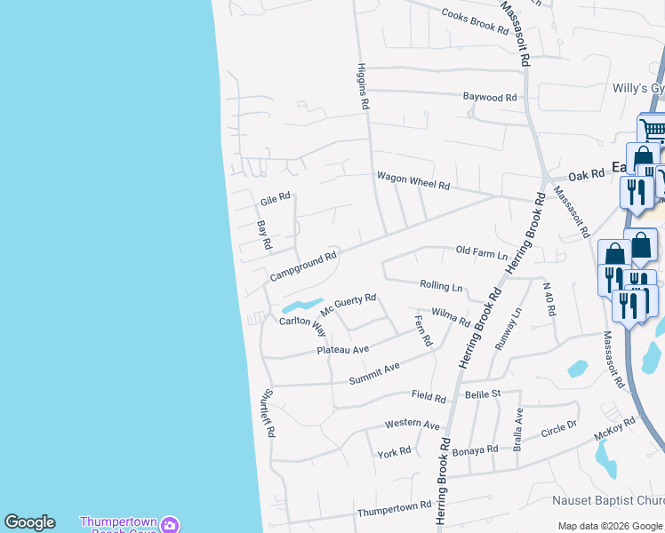 map of restaurants, bars, coffee shops, grocery stores, and more near 20 Huckleberry Lane in Eastham