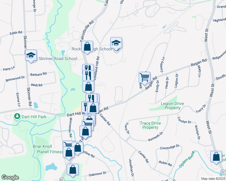 map of restaurants, bars, coffee shops, grocery stores, and more near 201 Regan Road in Vernon