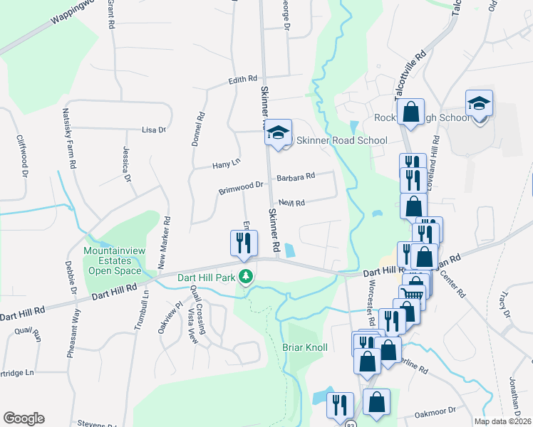 map of restaurants, bars, coffee shops, grocery stores, and more near 42 Emma Lane in Vernon