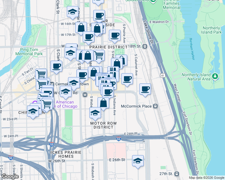 map of restaurants, bars, coffee shops, grocery stores, and more near in Chicago